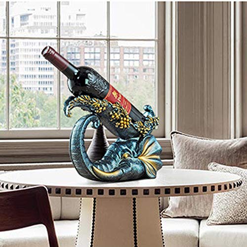 Stylish Simplicity Resin Crafts Creative Home Office Kitchen Living Room Bedroom Decorated in European-American Style Blue Elephant Wine Rack Orn