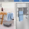 3 Tier Over Door Towel Rail, Adjustable Hanging Towel Rack with 2 Hooks, Bathroom Towel Holder Rails for Towelsor Clothing, Black