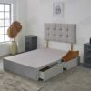 Plush Divan Bed Base With Deluxe Cube Headboard | Storage Drawers Available (Green Plush, 4.0FT Small Double - 4 Drawers)