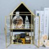Smilkat Bathroom Wall Glass Cabinet for Perfume, Small Display Cabinets with Doors Storage Mounted, 2 Tiered Gold Curio Mirror Cosmetics Perfumes