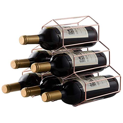 OUSIKA Wine Racks,Wine Bottle Rack,Free Standing the Geometric Metal Wine Holder Iron Art 6 Bottles Wine Glass Racks for Bar Cabinet Pantry Kitch