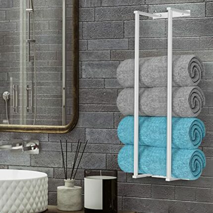 Towel Racks Wall Mounted - Towel Storage Bathroom, Towel Rack for Rolled Towels, Stainless Steel Bathroom Towel Holder for Small Space Bathroom (