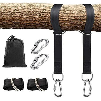 xocome Premium Tree Swing Hanging Hammock Straps - Hanging Straps 150cm With 2 Heavy Duty Safety Lock Carabiner Hooks & D-rings, Polyester Straps