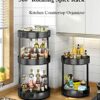 Amtang 3-Tier Spice Rack 360° Rotating Condiment Holder Storage, Steel Seasoning Organizer Kitchen Countertop Organiser (26cm 2-Tie)