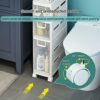 OPSREY Small Bathroom Floor Cabinet Organizer, Large Capacity Side Toilet Cabinet, Slim Bathroom Storage Cabinet Free Standing Toilet Paper Holde