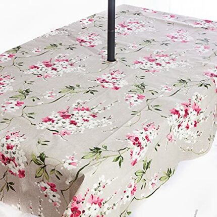 PVC Garden Outdoor Outside Tablecloth Cover with Stainless Steel Parasol Umbrella Hole for Garden Umbrella Floral Wisteria Pink Grey White Design