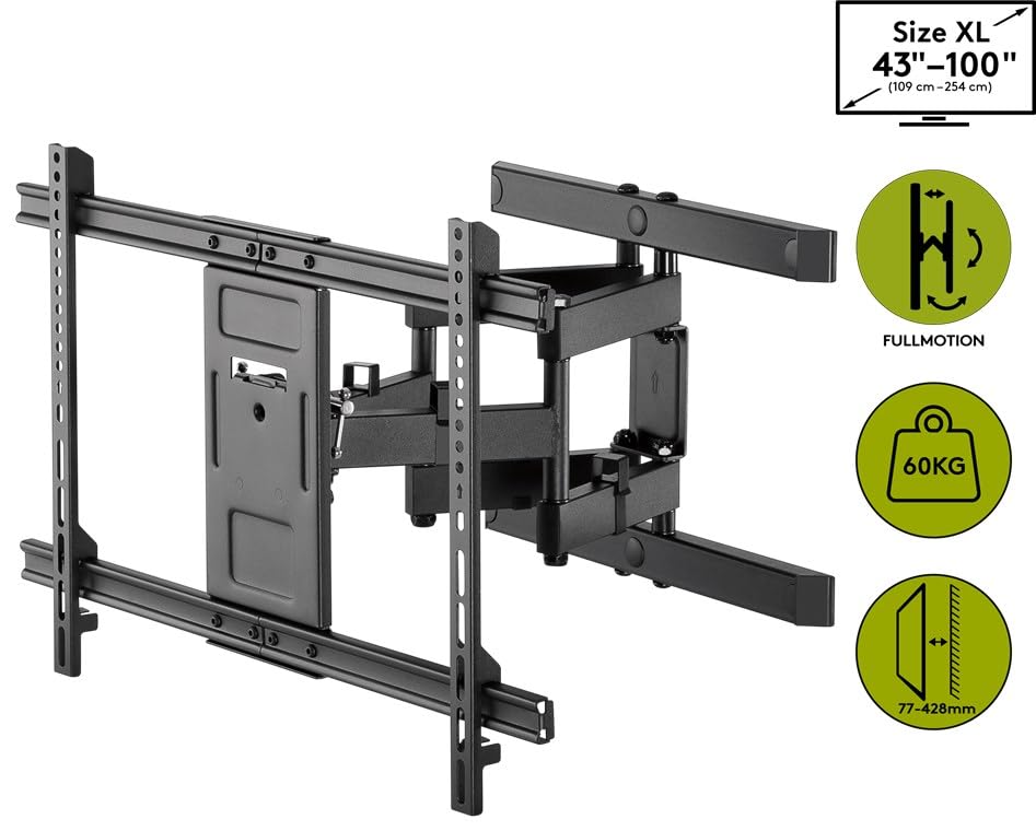 Goobay 49746 TV Wall Mount Pro FULLMOTION (XL) 43" to 100" (109-254 cm), Fully Movable, Swivel/Tilt, 60 kg, Vesa Standard, Black