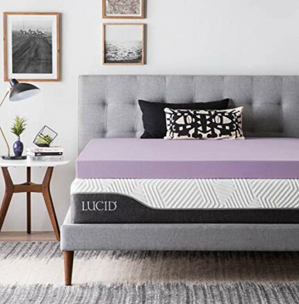 LUCID 4 Inch Lavender Infused Memory Foam Mattress Topper-Ventilated Design, Queen