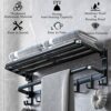 plainshe Towel Rail with Shelf: Wall Mounted Drill/Adhesive 2 Tier 59cm Aluminum Foldable Bath Towel Rack Non Drill Towel Holder Bathroom Shelf T