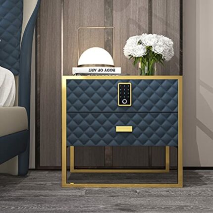 N/A Simple Stainless Steel With Lock Leather Soft Package Bedroom Drawer Solid Wood Storage Cabinets Bedside Table Side Table