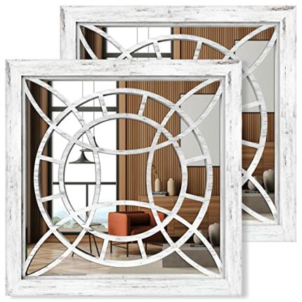 ART-GIFTREE Square Mirror Wall Decor 2PCS, Farmhouse Indoor/Outdoor Wall-mounted Mirrors 12x12 inches for Living Room, Hallway, Entryway, Garden