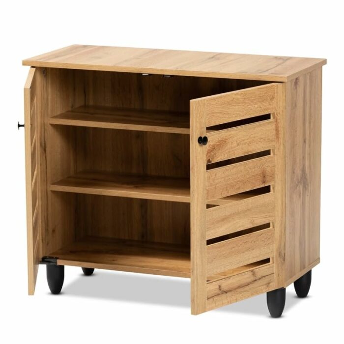 TJLSS Wood 2-Door Shoe Storage Cabinet Entrance Shoe Cabinet Oak Finished Wooden Door Shoe Cabinet Foyer