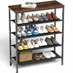 Z&L HOUSE 5 Tier Shoe Rack Organizer for Entryway, Sturdy Black Metal Framed Free Standing Shoe Shelf, Uniquely Versatile and Spacious Wood Top S