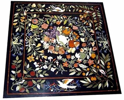 Gifts And Artefacts 36 x 36 Inches Heritage Art Dining Table Top for Home Furniture Decor Square Shape Black Marble Hallway Table