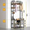 DDJ Hall Tree with Bench and Shoe Storage, Entryway Bench with Coat Rack with Shoe Storage, 7-in-1 Entryway Coat Rack with Hooks and Hanging Rod,