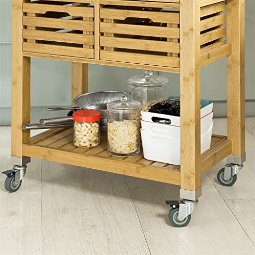 MIAOHY Kitchen Serving Storage Trolley Cart with Stainless Steel Worktop Solid and Practical Trolley