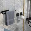 ANOTHEEE Hand Towel Holder Black Towel Ring Self Adhesive Towel Rail for Bathroom, Towel Rail Self Adhesive With 2 Pac Self Adhesive Hooks SUS304