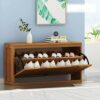 DINGZZ Multi-Functional Shoe Storage Bench Shoes Cabinet with Flip-Drawer and Seat Cushion Space Saving Storage Organizer Ideal for Bathroom,Hall