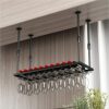 EMISOO Wine Rack Wall Mounted - Wall Mounted Iron Wine Rack, Adjustable Height, Ceiling Mounted Hanging Wine Bottle Holder, Champagne Glass Rack,