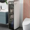 CIADAZ Toilet Paper Storage Stand, Multi-Purpose Storage Cabinet Unit for Small Space, Slim Bathroom Storage Cabinet with 3 Drawers - No Installa
