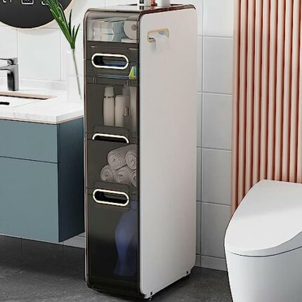 CIADAZ Toilet Paper Storage Stand, Multi-Purpose Storage Cabinet Unit for Small Space, Slim Bathroom Storage Cabinet with 3 Drawers - No Installa