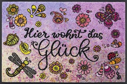wash+dry Doormat Here Lives Happiness 50 x 75 cm, Washable Inside and Outside