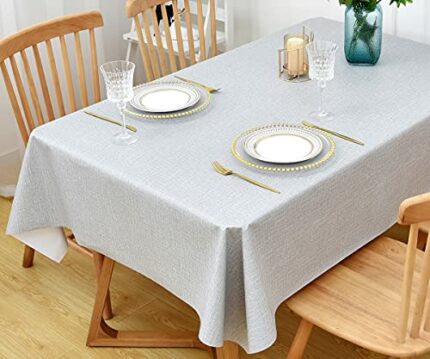 Yofori Table Cloth Wipe Clean Grey Wipeable Tablecloth PVC Waterproof Table Cover Plastic Table Protecter for Kitchen Outdoor (137x180cm, Grey)