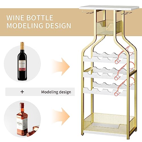 Amyove Metal Wine Rack Wine Bottle Holders Stands Freestanding Floor,Wine Storage Organizer Display Rack Table Wine Glass Rack for Bar Kitchen Di
