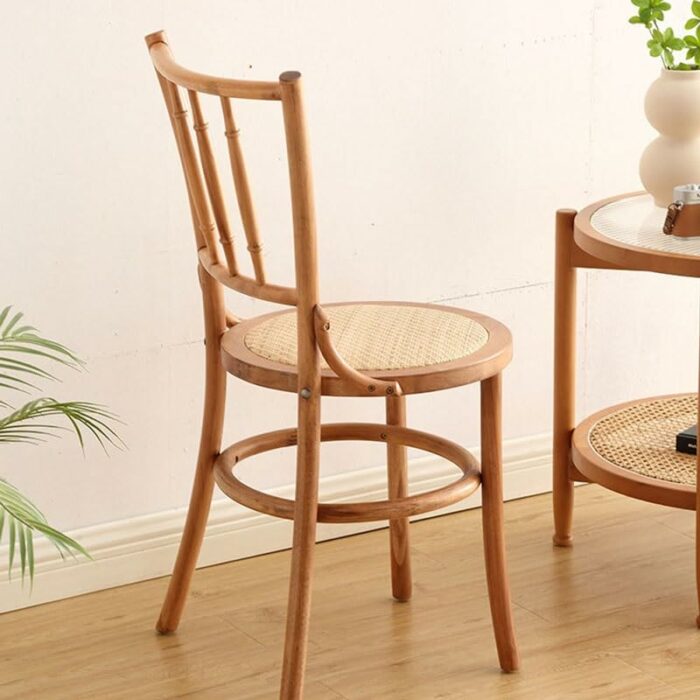 JJZXD Solid Wood Dining Chair Rattan Weaving Backrest Stool Living Room Chair Retro Nostalgia Home Furniture