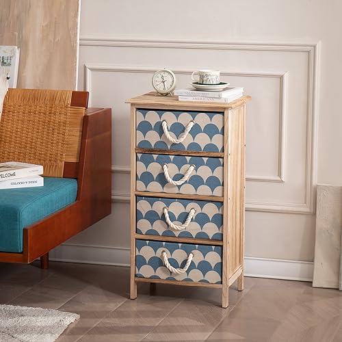 Leesinwing Nightstand with 4 Fabric Drawers,Wood Bedside Table for Storage, Easy Assembly End Table for Living Room/Bedroom/Closet(Light Brown)