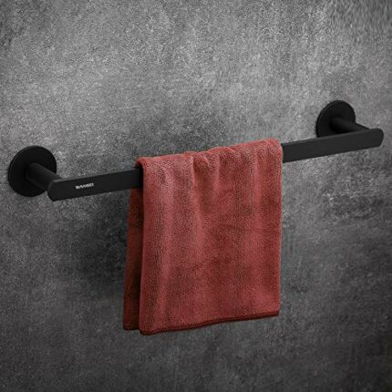 Wangel Strong Adhesive Towel Bar 45cm, Patented Glue + Self-Adhesive, Aluminum, Matte Finish, Black