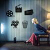 5 Pieces Movie Theater Decor Home Movie Theater Room Decor Cinema and Popcorn Wall Art Metal Movie Reel Wall Sign Home Theater Action Sign Cinema