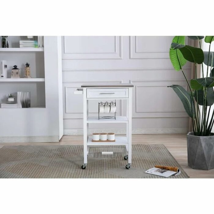 JJZXD Kitchen Cart With Stainless Steel Top, Rolling Cart