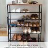 Yamazaki TOWER SHOE RACK WITH WOOD TOP BOARD 6 TIER BK