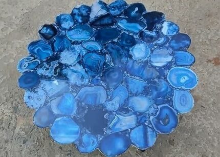 Gifts And Artefacts 36 x 36 Inches Round Shape Blue Agate Stone Dining Table Top Epoxy Art Kitchen Table for Home Furniture Decor