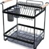 Uten Stainless Steel Draining Rack for Dishes, Dish Drainer with 2 Levels, with Cutlery Holder, Cutting Board Holder, Drip Tray,Non-Slip feet, Ea