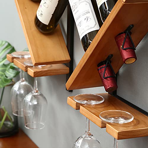 Rustic Wall Mounted Wood Vertical Wine Rack Holder Storage Display Shelf Organizer for 4 Bottles - Home, Kitchen, Dining Room Bar Decor - Wood