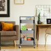 TNAVY 3 Tier Rolling Trolley with Handle, Metal Utility Cart on Wheels, Storage Organizer for Kitchen Laundry Bathroom and Office (Black)