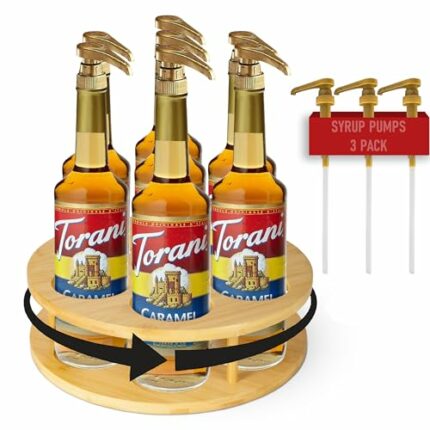 Jibb Rotating Coffee Syrup Rack - 7 Bottle Capacity - Lazy Susan Tray - Spinning Organizer - Tabletop Freestanding - Bamboo Construction - Anti-S
