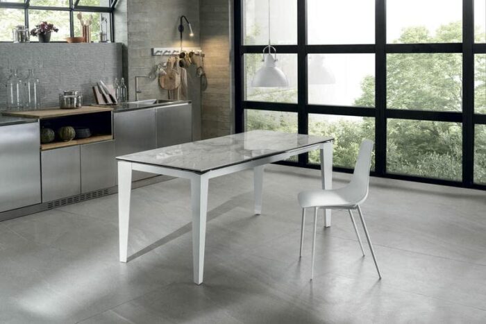 SOLOLED Extending Table from 120 cm to 170 cm Modern Dining Room with an Extension Ceramic Top on Tempered Glass and Metal Legs Width 80 cm for 6