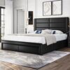 WALNUT Queen Upholstered Bed Frame with 3 Storage Drawers and Built-In USB