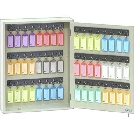 Acrimet Key Cabinet Organizer 48 Positions with Lock (Wall Mount) (48 Multicolored Tags Included) (Beige Cabinet)