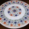 Gifts And Artefacts 42 x 42 Inches Semi Precious Gemstone Inlay Work Kichen Table for Home Furniture Decor Round Shape White Marble Dining Table