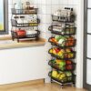 DBromanticArt 6-Tier Fruit Storage Basket Metal Fruit Bowl Detachable Multifunctional Holder Stand Storage Baskets Rolling Utility Cart for Kitch