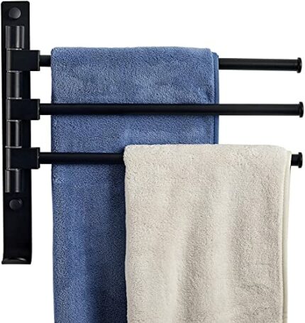 3 Arm Towel Rail,Swivel Black Towel Rails Wall Mounted for Pool, Hot Tub, Spa,Bathroom,Kitchen