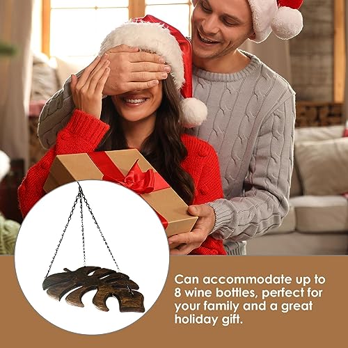 Wall Mounted Wine Glass Holder, Adjustable Wine Glass Shelf Under The Cabinet, Hanging Wine Glass Storage Rack For Shelf, Monstera Leafy Wooden G