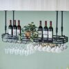 EMISOO Ceiling Wine Glass Rack, Hanging Wine Glass Rack, Ceiling Mount Metal Wine Glass Holder with Display Shelf,Height Adjustable Hanging Wine