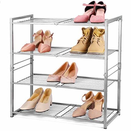 HOUSE DAY 4 Tier Shoe Rack Foldable Matte Shoe Storage Organiser Heavy Duty Metal Shoe Rack Multi-Functional Shoe Tower Shelf