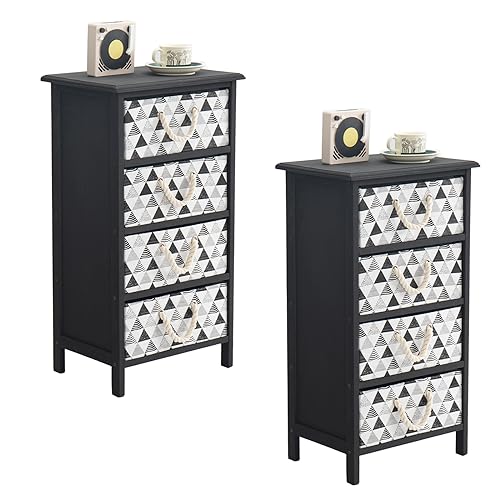 Leesinwing Nightstand with 4 Fabric Drawers,Wood Bedside Table for Storage, Easy Assembly End Table for Living Room/Bedroom/Closet(Light Brown)