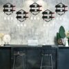 Giyiprpi Wall Mounted Wine Stemware Rack, Metal Hanging Wine Glass Display Holde Holds 3 Cups 2 Bottles, Elegant Storage for Kitchen Dining Room